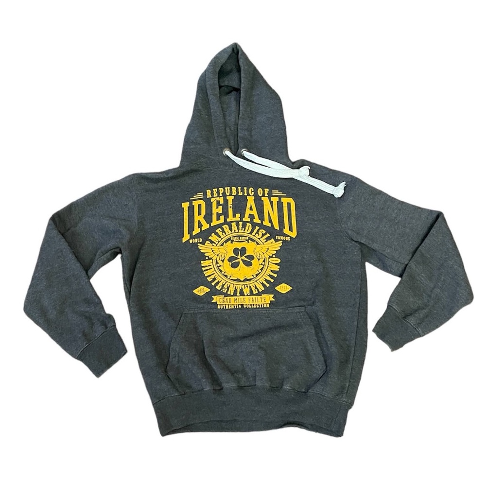 Irish Connexxion Men's Gray Ireland Emerald Clover Graphic Hoodie Sz Medium